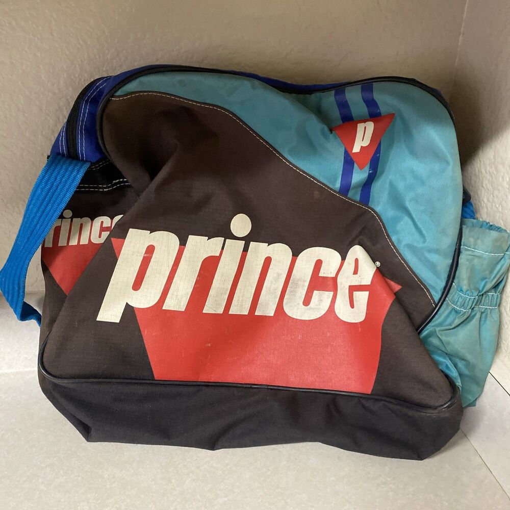 Prince Vtg 80s 90s Sport Tennis Duffle Shoulder Bag Nylon PVC Rare Teal Red